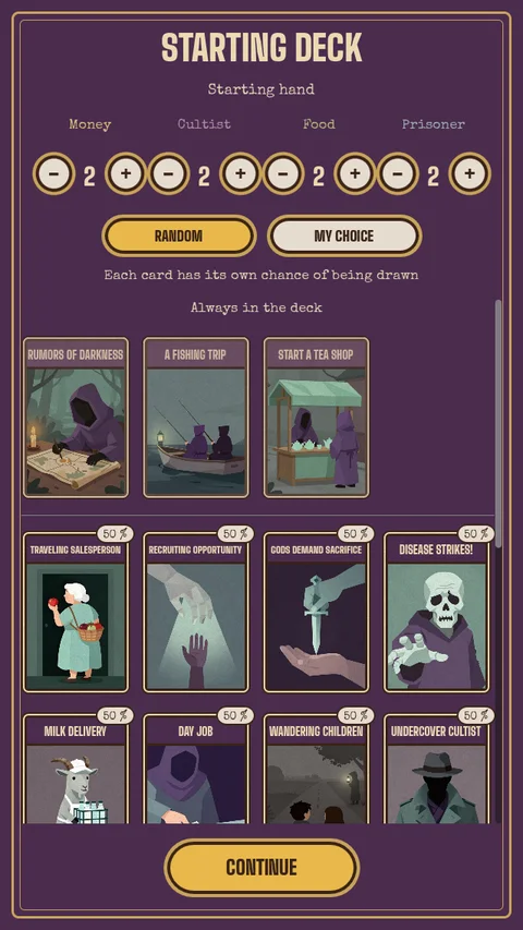 Choosing the starting deck